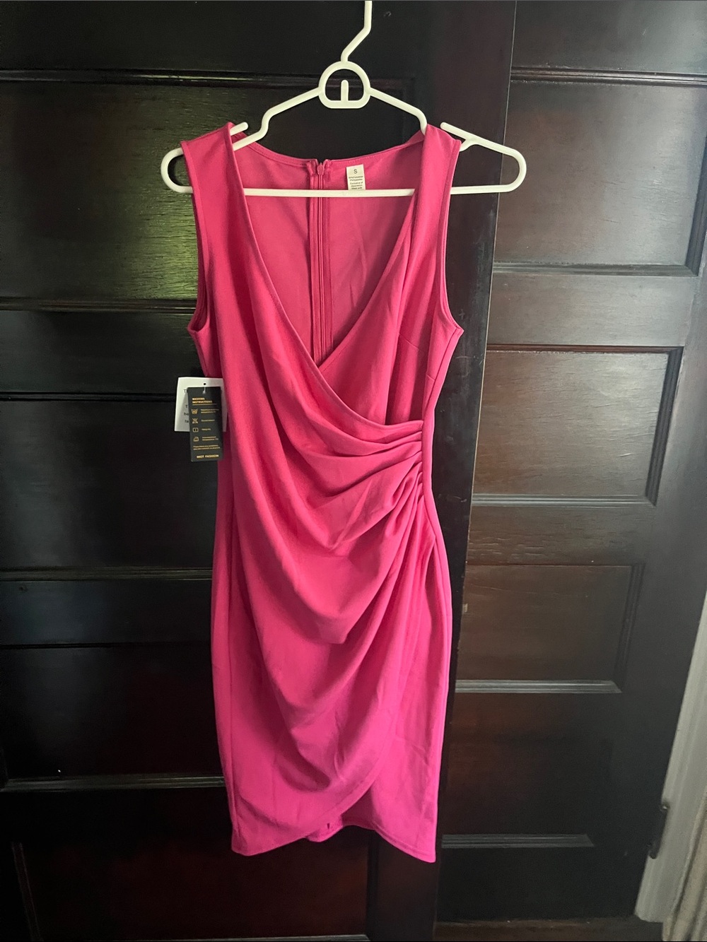 Draped V-Neck Midi Dress in Hot Pink